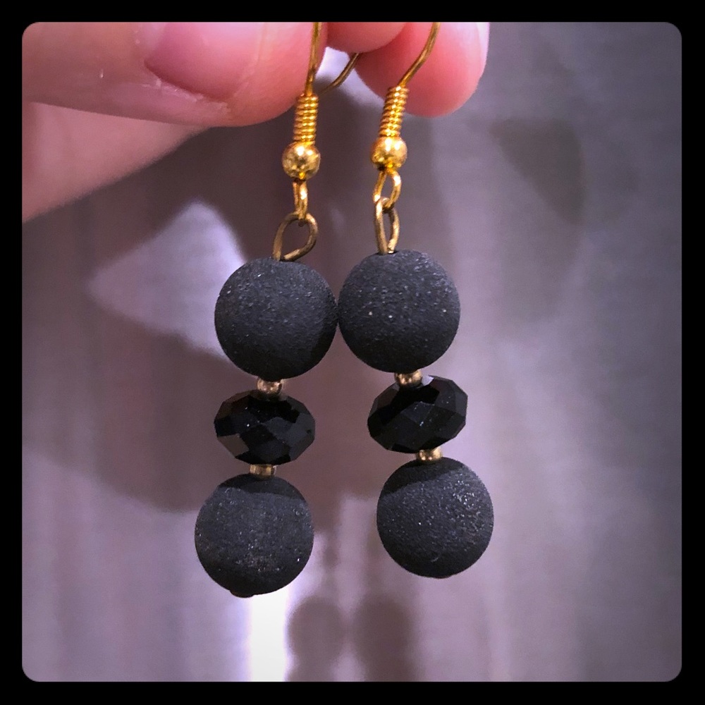 Black Drop Earrings, Black Sand from Santorini